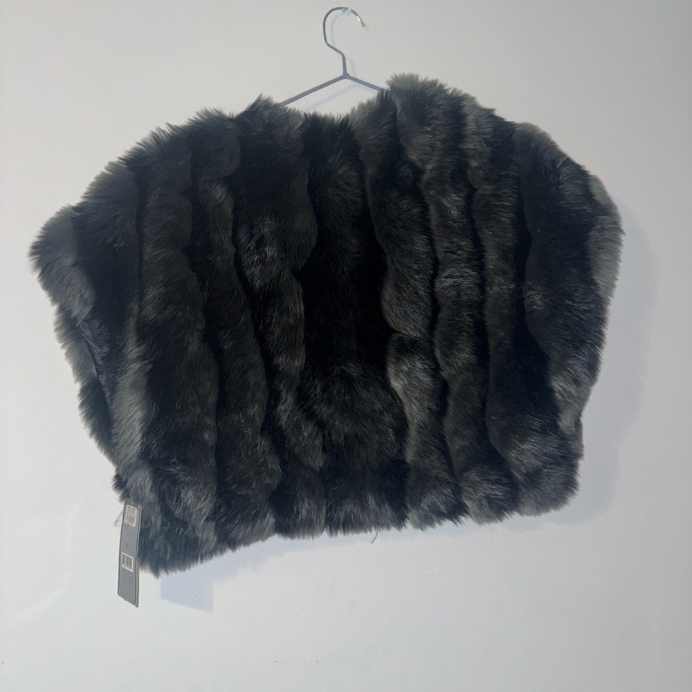 Tahari Faux Fur Jacket in Black and Gray